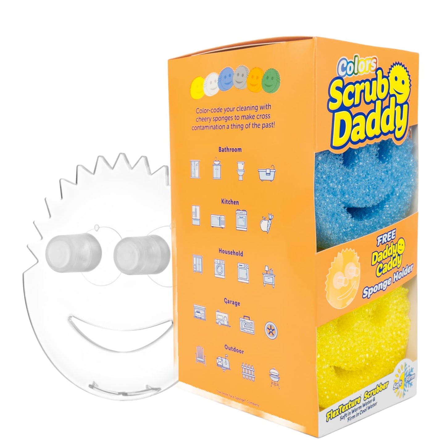 Scrub Daddy 6 Kitchen Sponges & 1 Daddy Caddy Dish Sponge Holder - BPA Free & Made with Polymer Foam - Stain & Odor Resistant, Scratch-Free