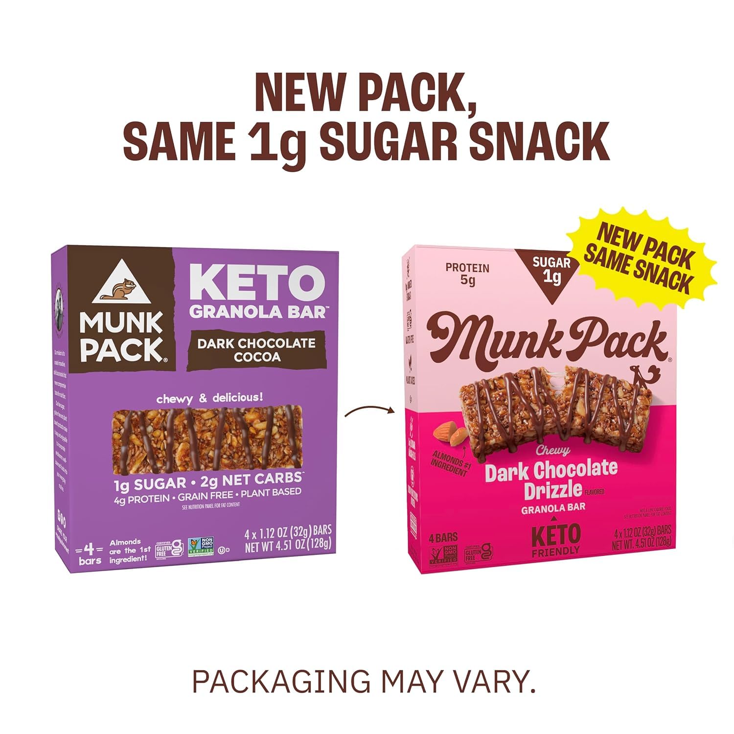 Munk Pack Keto Granola Bar Dark Chocolate Cocoa, 1.12 Oz, 4 Ct