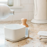 Full Circle Bubble Up Combo - Family Safe, Formaldehyde-Free - Gray Ceramic Soap Dish with Plant-Based Sponge & Bamboo Dish Brush - Versatile Kitchen