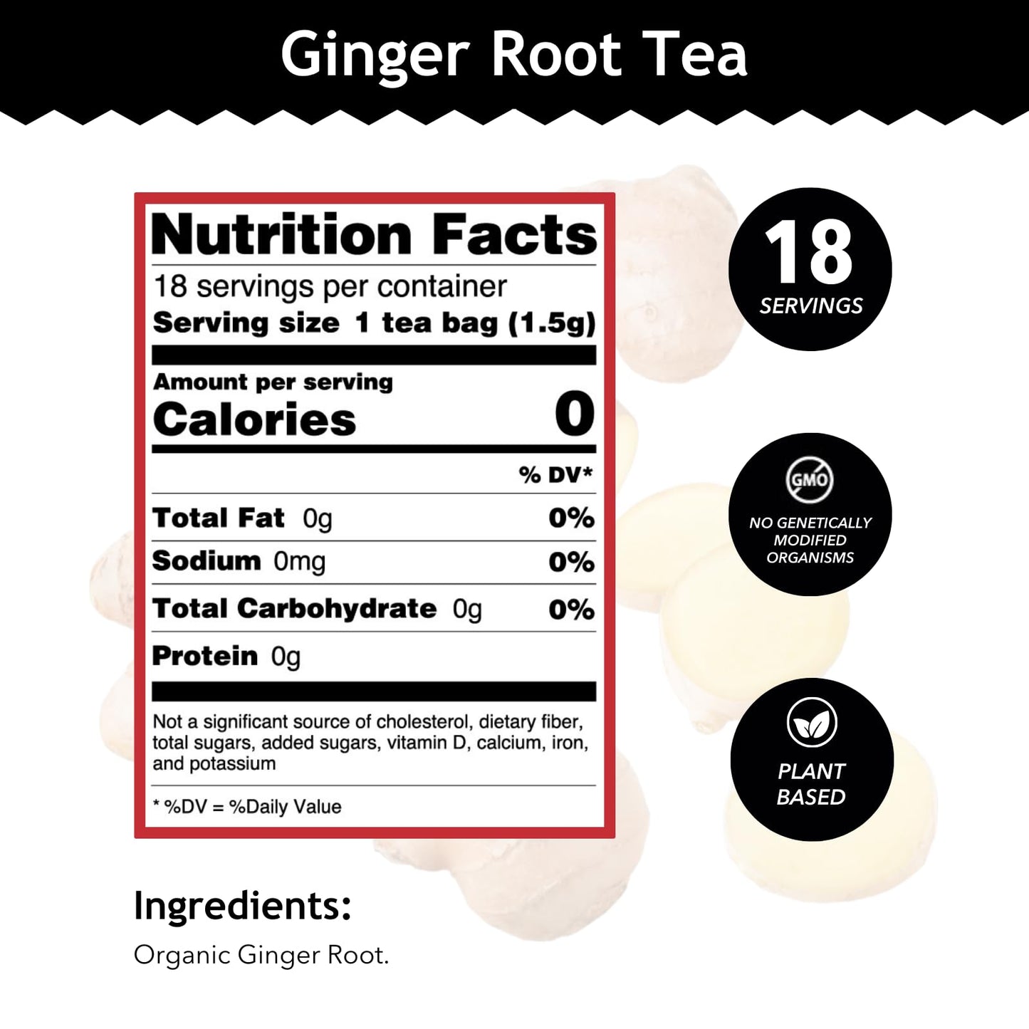 Buddha Teas - Organic Ginger Root Tea - Herbal Tea - For Health & Wellbeing - With Antioxidants & Minerals - Clean Ingredients - Caffeine Free - OU