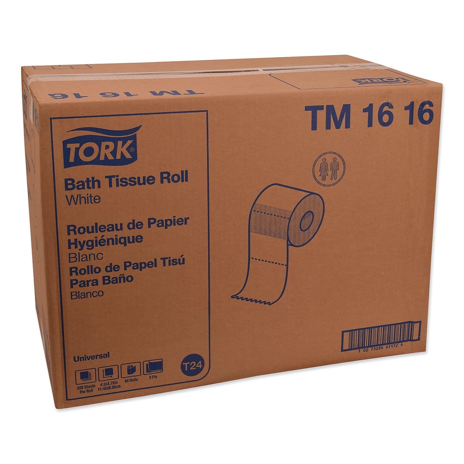 Tork Bath Tissue Roll Universal 2-ply For everyday use at home Biodegradable 4.375x3.75", 500 sheets/roll, 96 rolls/case