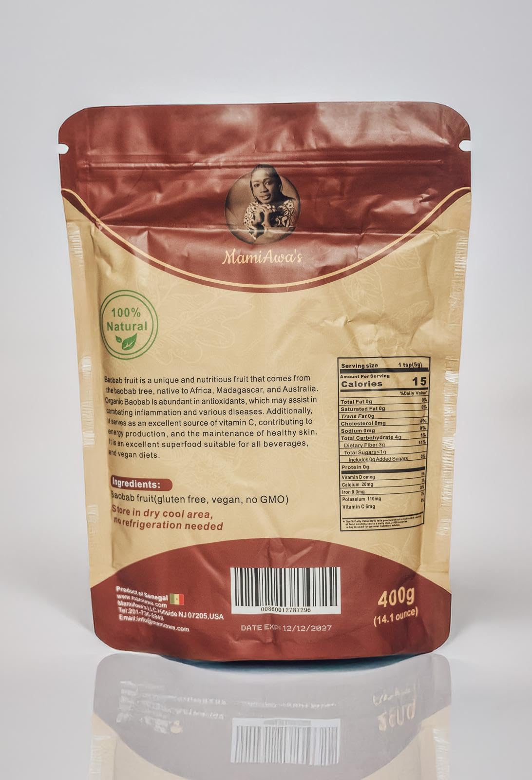 MamiAwa's Baobab Powder, 100% Natural, Gluten Free, Vegan, 14.1 oz (400g)
