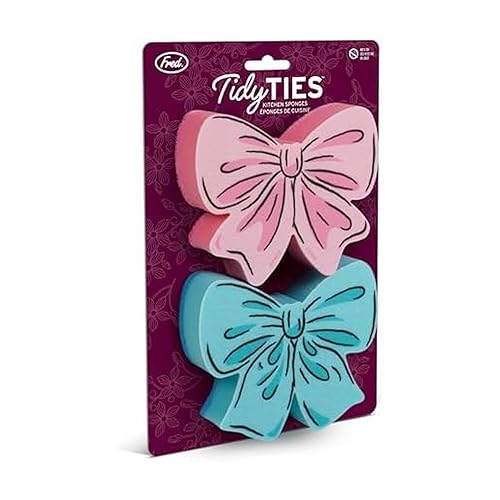 Genuine Fred Tidy Ties Coquette Bow Sponges, Set of 2, Pink and Blue, Durable Layered Sponges, Girly Coquette Kitchen Accessory, Gift-Ready Packaging
