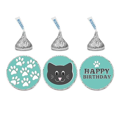 Andaz Press Birthday Chocolate Drop Labels Trio, Fits Kisses Party Favors, Cat Happy Birthday, 216-Pack