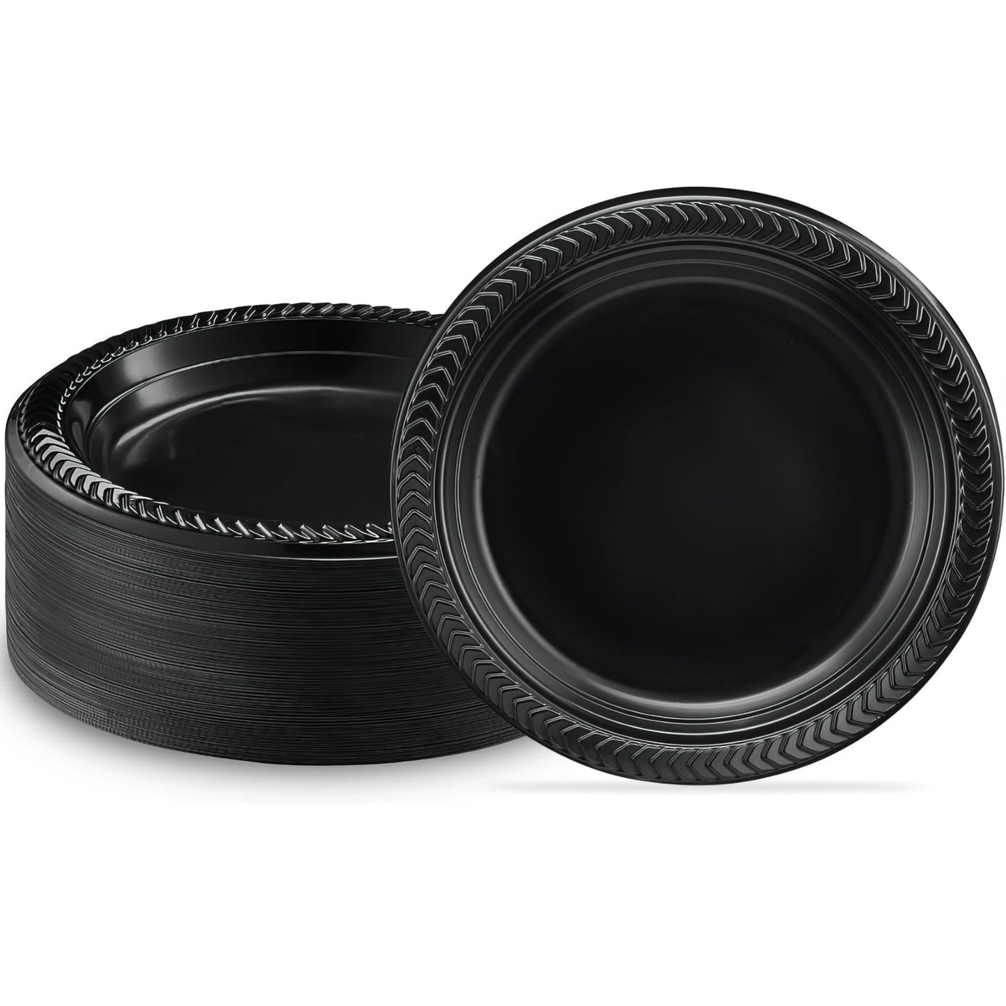Bluesky Cuisine Round Black Disposable Plates - 6" (Pack of 100) Durable & Microwave Safe Black Dessert Plates, Perfect Disposable Plastic Plates
