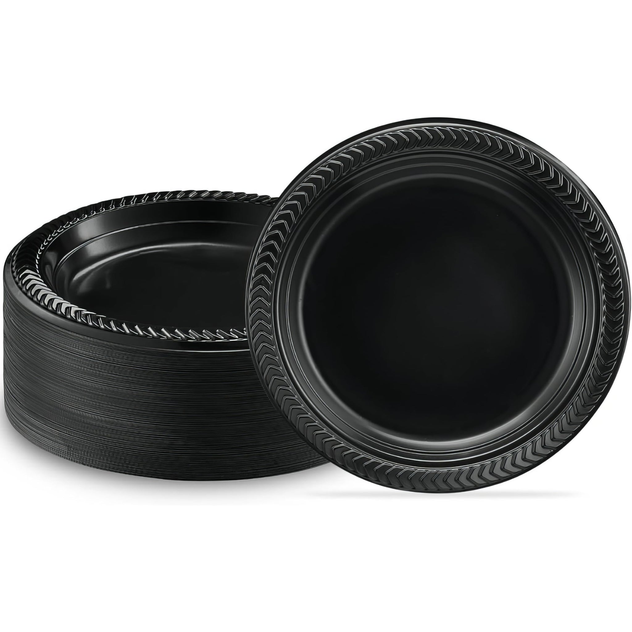 Bluesky Cuisine Round Black Disposable Plates - 6" (Pack of 100) Durable & Microwave Safe Black Dessert Plates, Perfect Disposable Plastic Plates