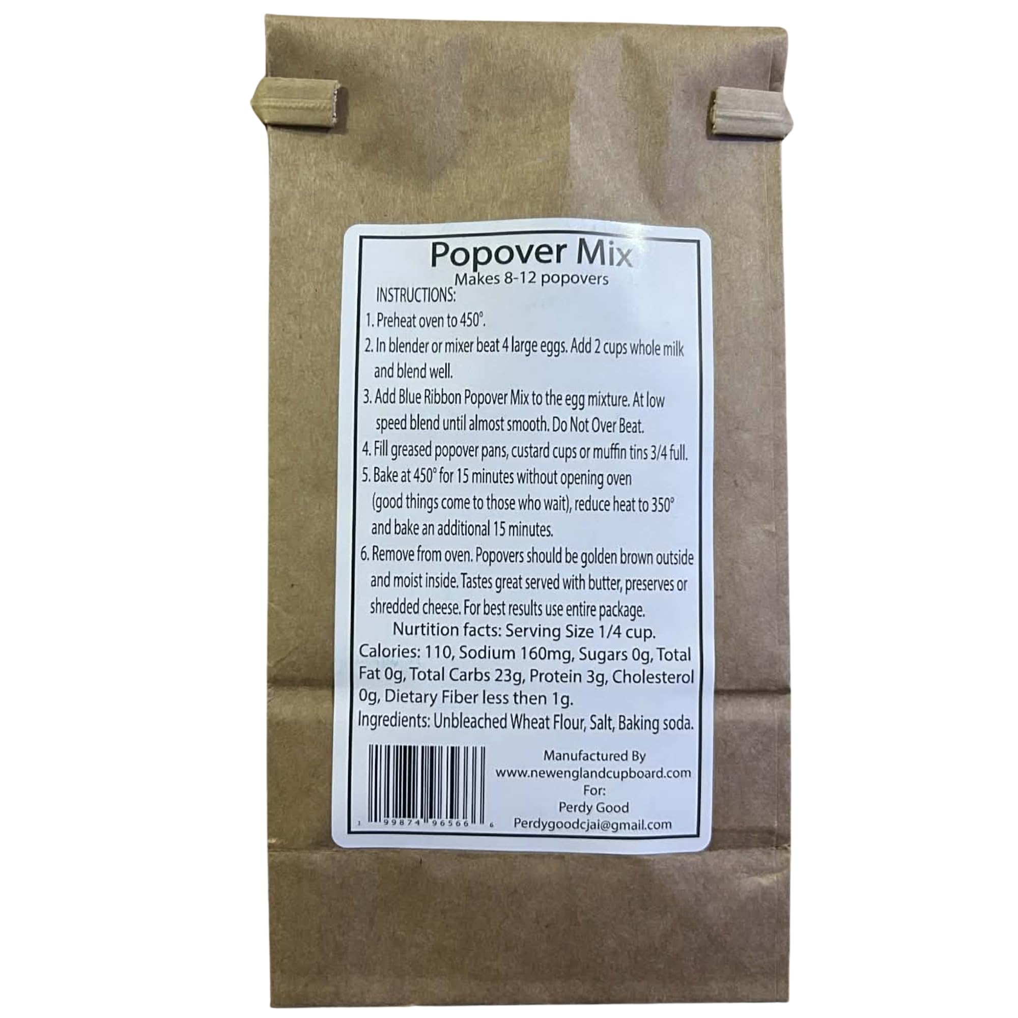 Perdy Good Blue Ribbon Popover Mix - Traditional New England Popovers (11 oz) - Made in Maine - All Natural Popover Baking Mix