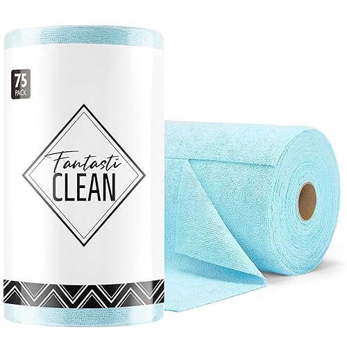 Fantasticlean Microfiber Cleaning Cloth Roll -75 Pack, Tear Away Microfiber Towels, 12" x 12", Reusable, Washable, Scratch Free, Ultra Absorbent