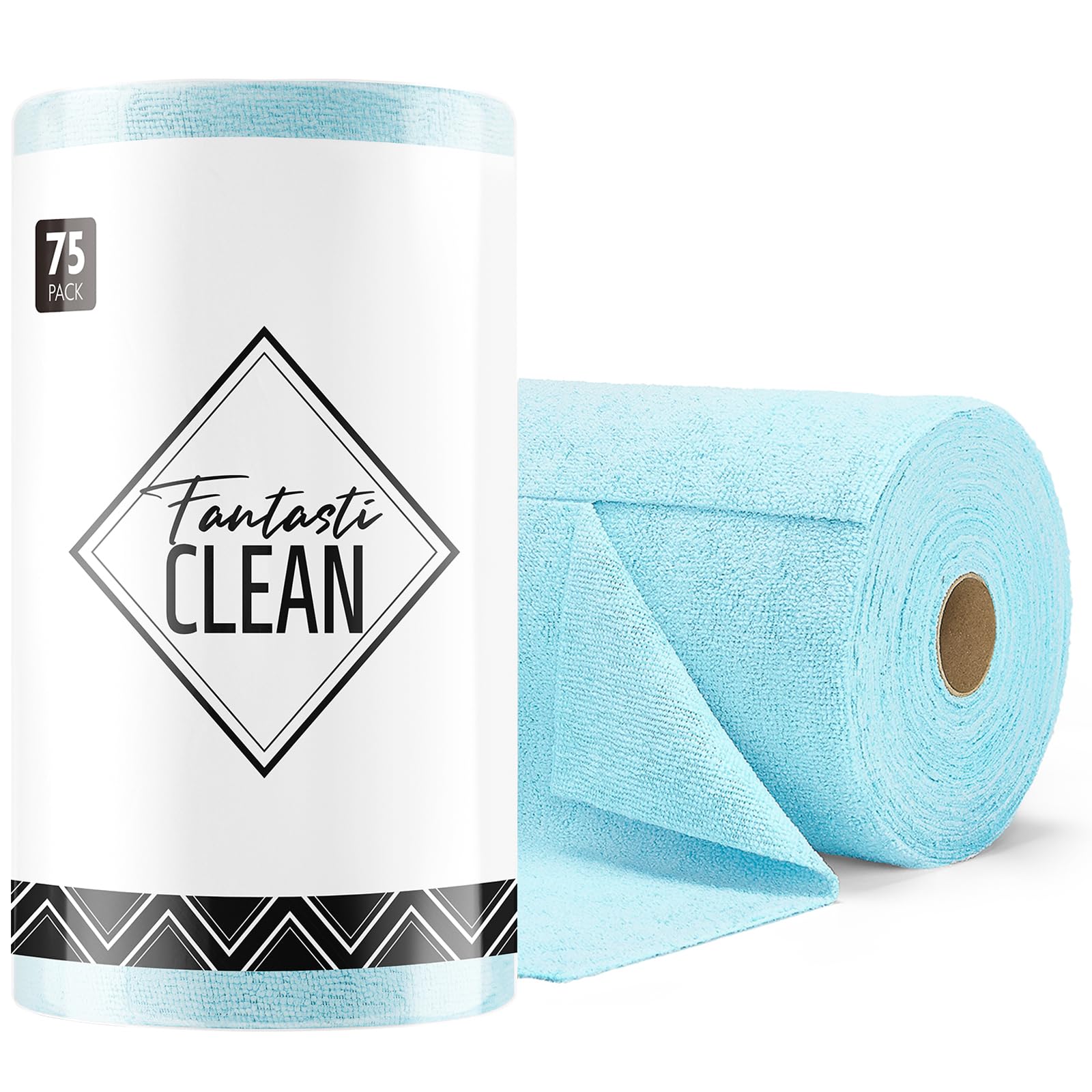 Fantasticlean Microfiber Cleaning Cloth Roll -75 Pack, Tear Away Microfiber Towels, 12" x 12", Reusable, Washable, Scratch Free, Ultra Absorbent