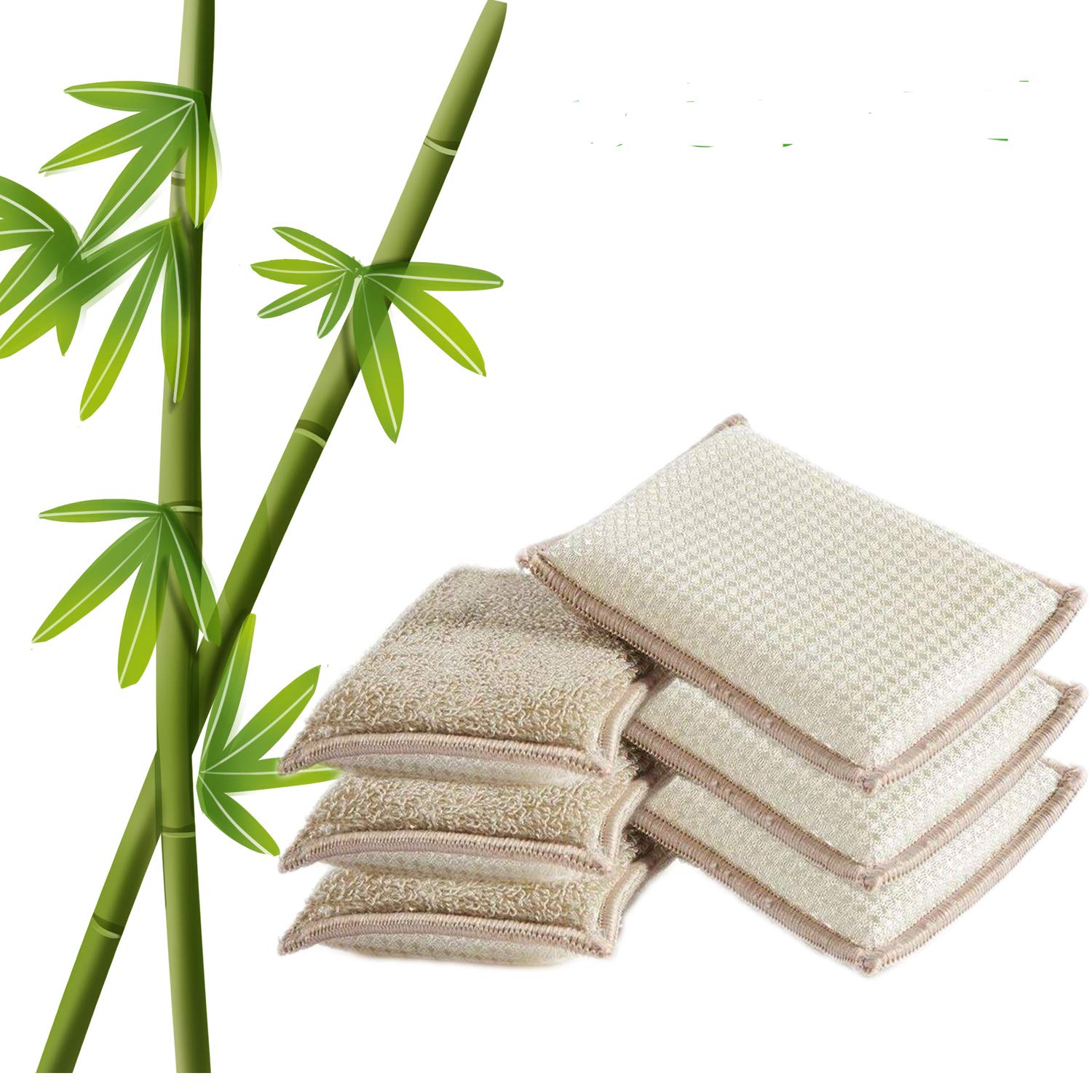 UKEENOR Natural Bamboo Sponges Kitchen Cleaning Sponges Dish Sponges Reusable Dish Washing Sponges Super Absorbent 6 Packs