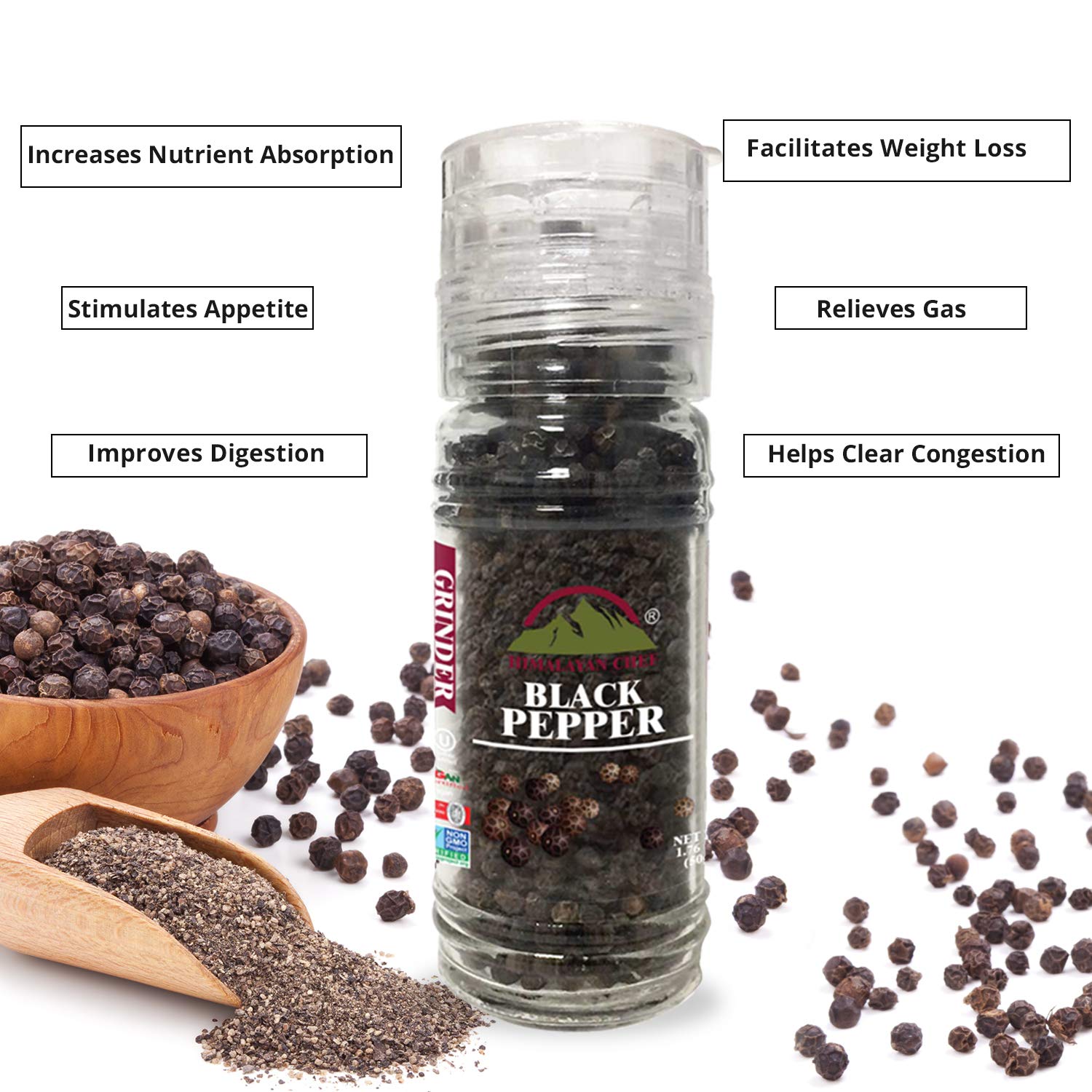 Himalayan Chef Black Pepper Glass Grinder-1.76Oz