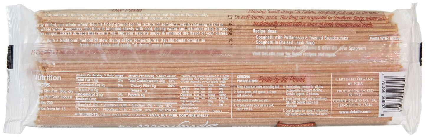 DeLallo Organic Whole Wheat Spaghetti No.4 - 1 lb