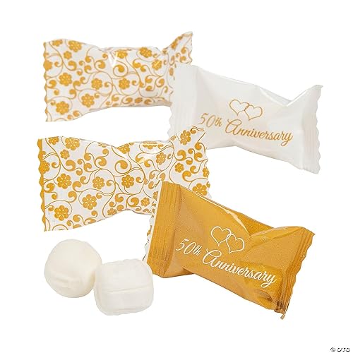 50th Anniversary Gold Buttermints - 108 Individually wrapped Mints - Party Candy