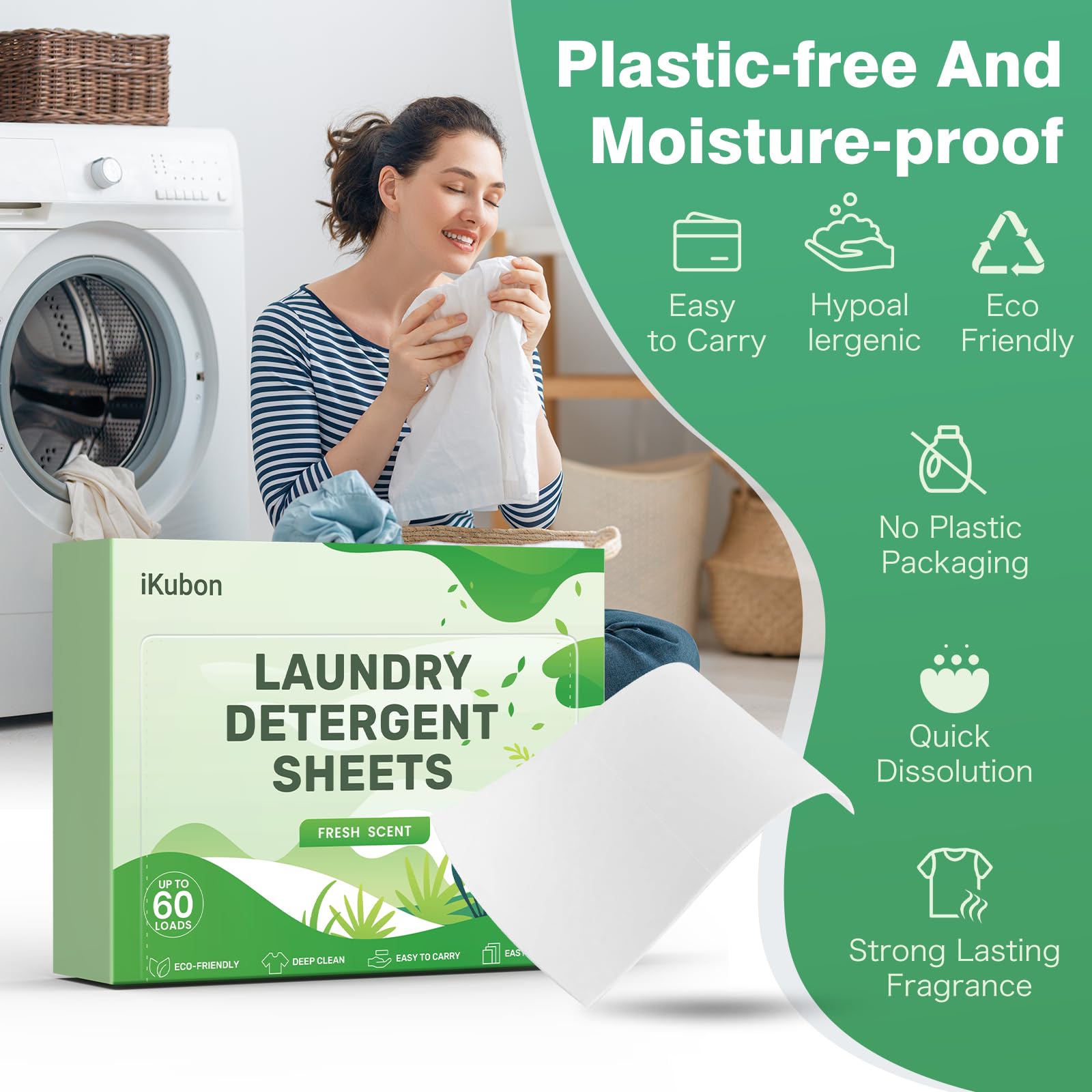 Laundry Detergent Sheets, Hypoallergenic Laundry Sheets Detergent, Eco Liquidless Laundry Detergent, No Plastic & Easy Carry for Travel/Home/Dorm - Up