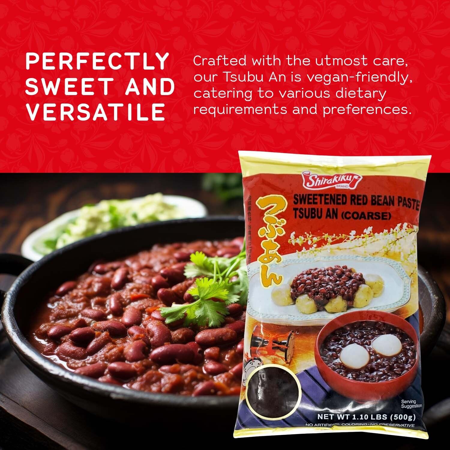 Shirakiku Red Bean Paste Tsubu An | Japanese Sweetened Red Bean Paste | Coarsely with Sugar and Water | No Artificial Coloring, No Preservatives |