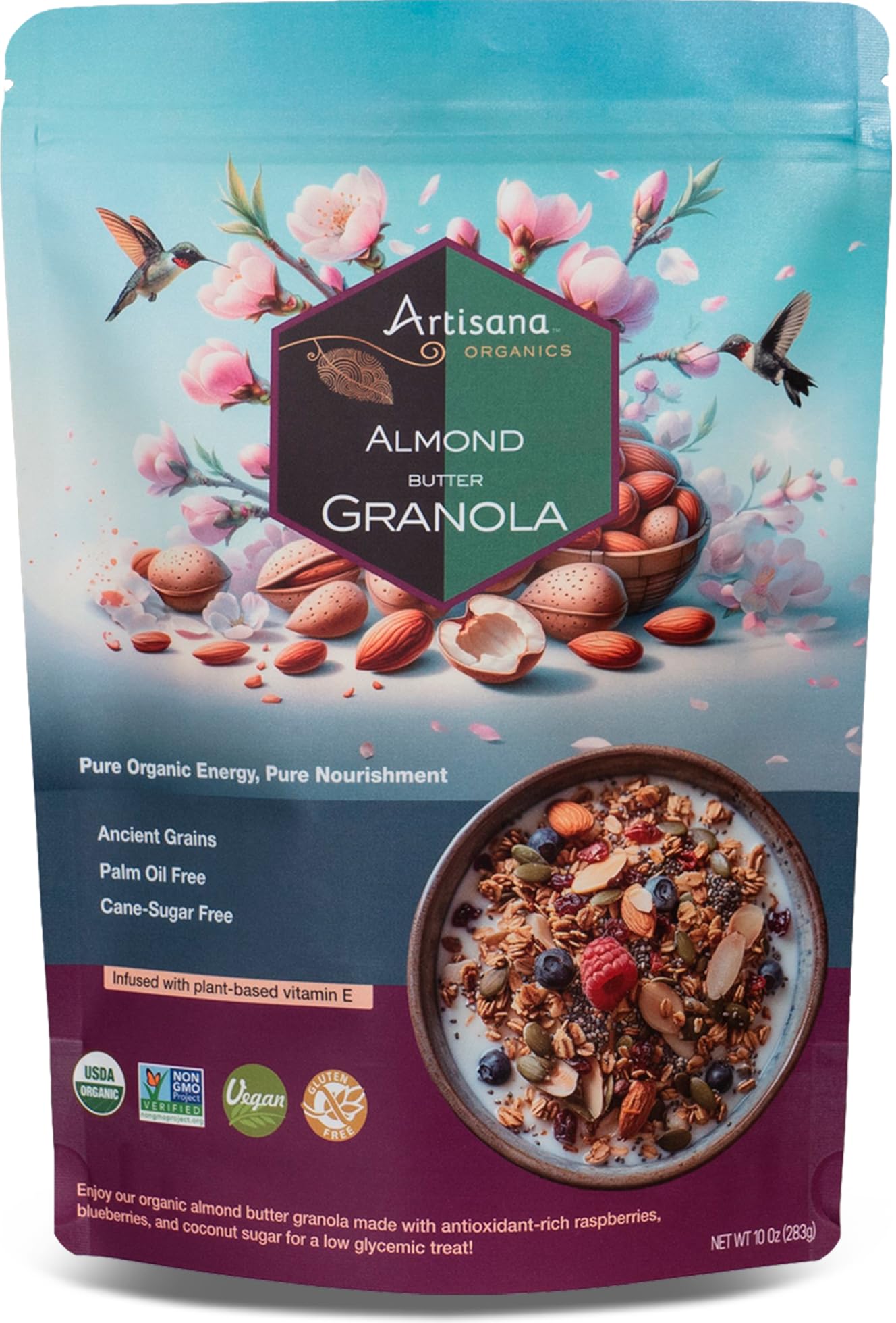 Artisana Organics Almond Granola - Gluten-Free, Vegan, Low Glycemic, Organic, Palm Oil-Free, Ancient Grains with Plant-Based Vitamin E, 10 oz
