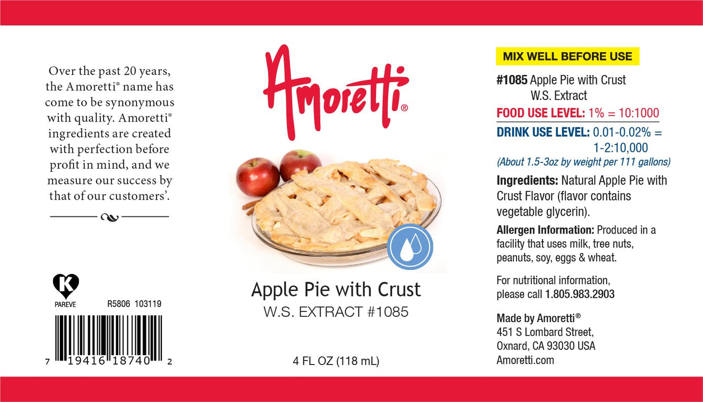 Amoretti - Apple Pie with "Crust" Extract Water Soluble 2 oz - Highly Concentrated & Perfect For Pastry, Savory, Brewing, and more, Preservative Free