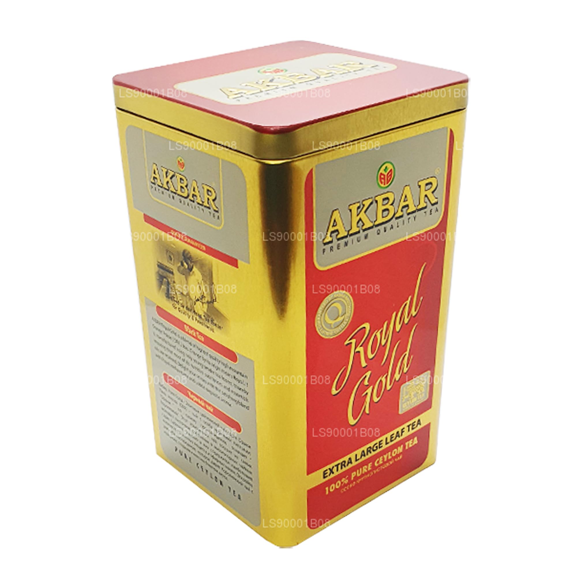 Akbar Royal Gold - Big Leaf OPA Ceylon Black Tea, Loose Leaf in Gold Tin, 250g | Smooth, Light Floral Aroma | Whole-Leaf Orange Pekoe A
