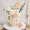 28pcs Flower Cake Topper 3D Butterfly Acrylic Happy Birthday Cake Toppers Artificial Carnation Rose Flowers Eucalyptus Leaves Cake Decorations