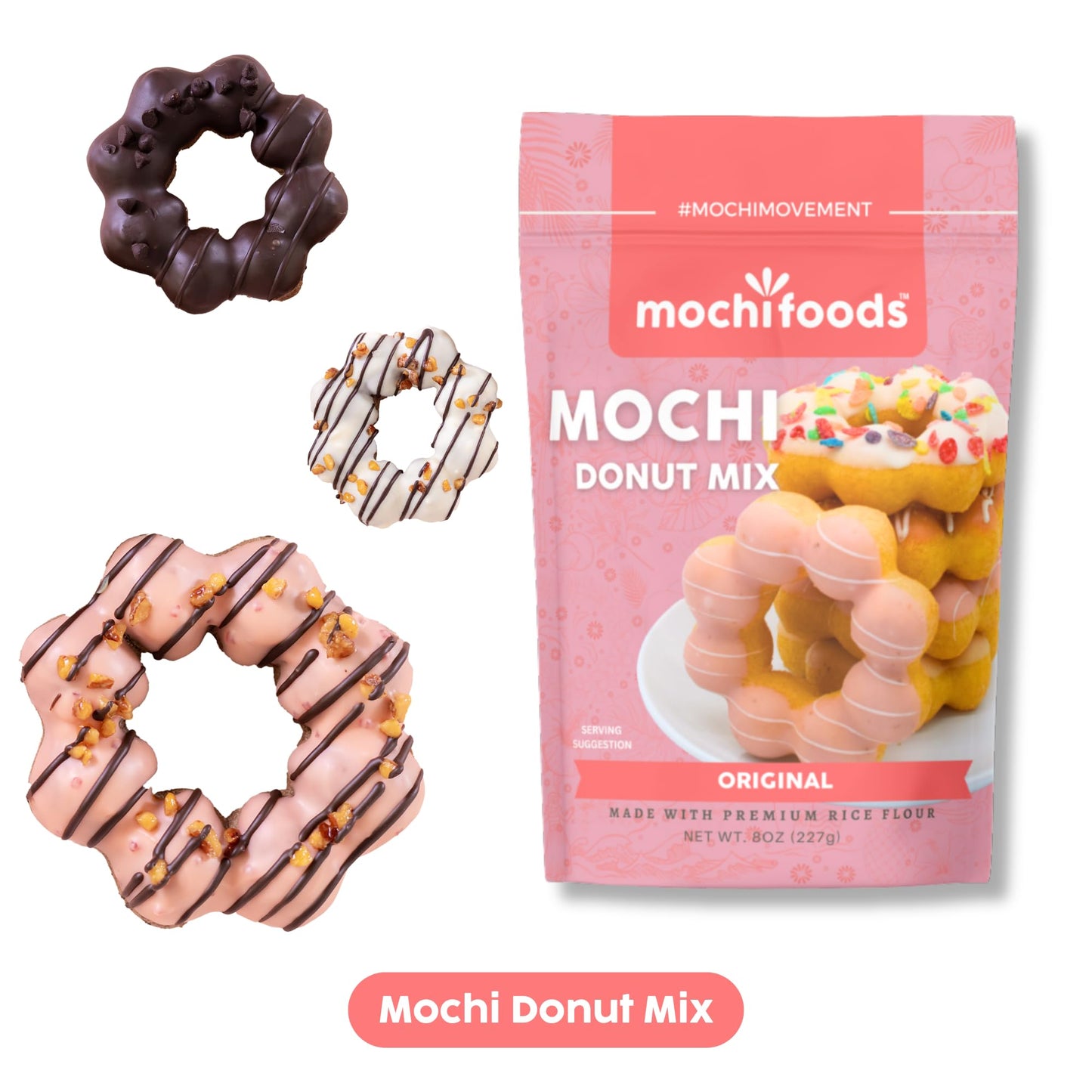Mochi Foods Holiday Gift Set, Premium Rice Flour Baking Mix Collection with Mochi Donut Mix, Original Mochi Pancake Mix, Matcha Mochi Pancake Mix, 8 oz Packages