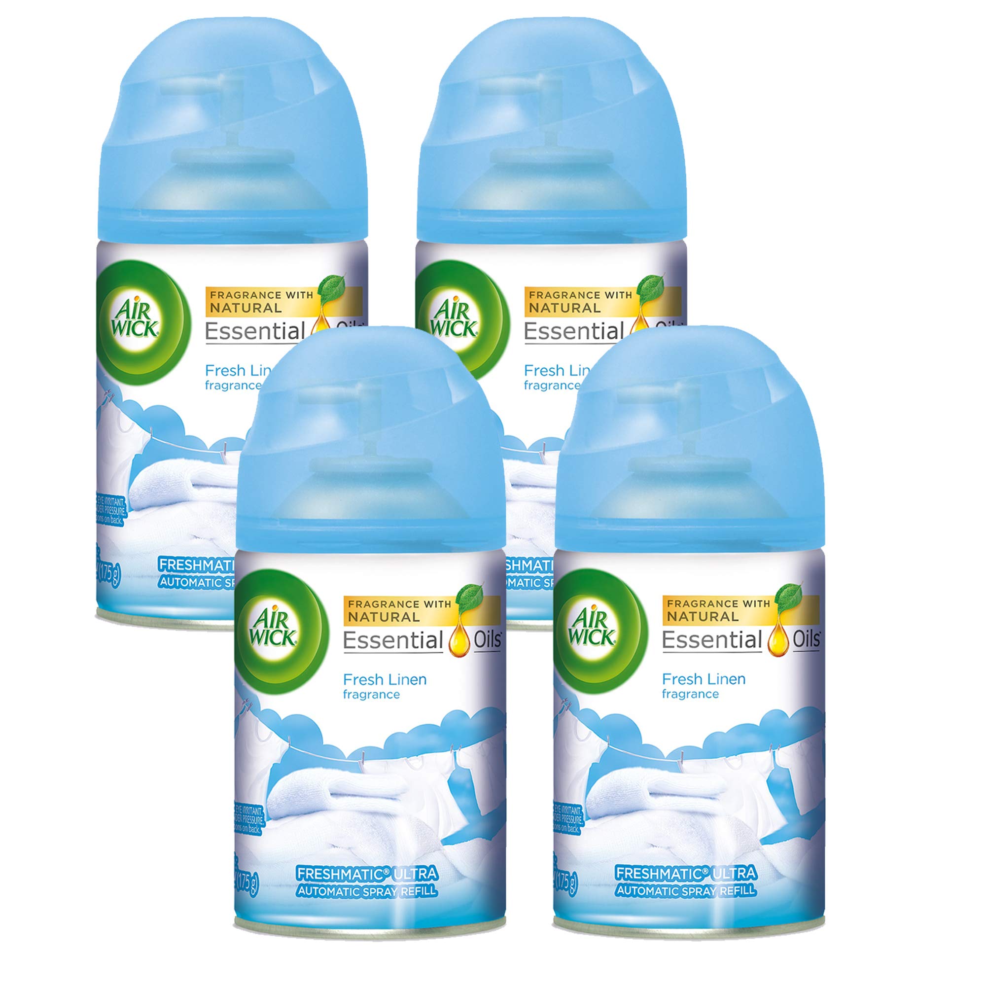Air Wick Freshmatic 4 Refills Automatic Spray, Fresh Linen, 4ct, New Look, Same familiar smell of Fresh Laundry, Essential Oil, Odor Neutralization