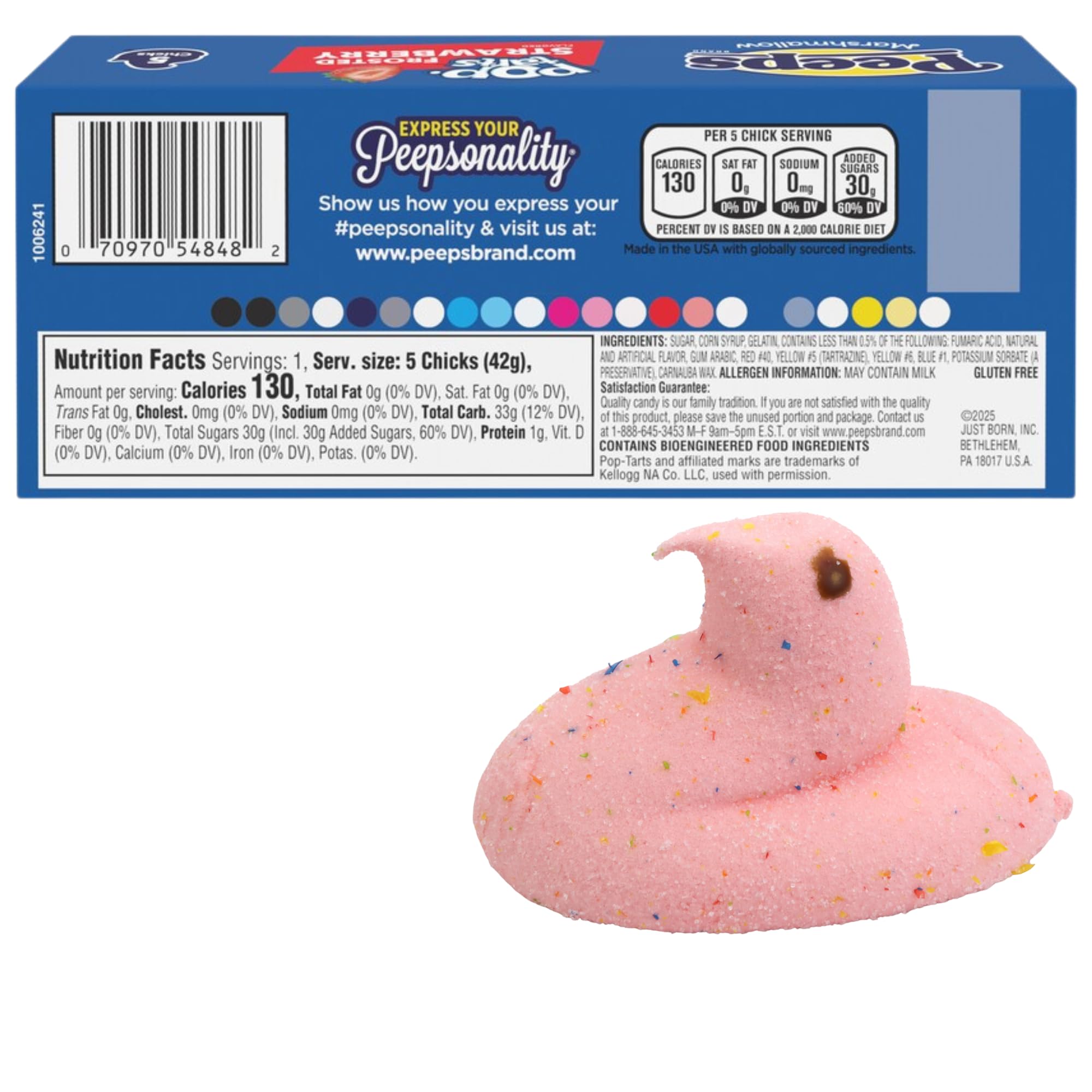 Frosted Strawberry Poptart Peeps Marshmallow Chicks, Easter Basket Stuffer Candy, 5 Count Boxes, Pack of 3