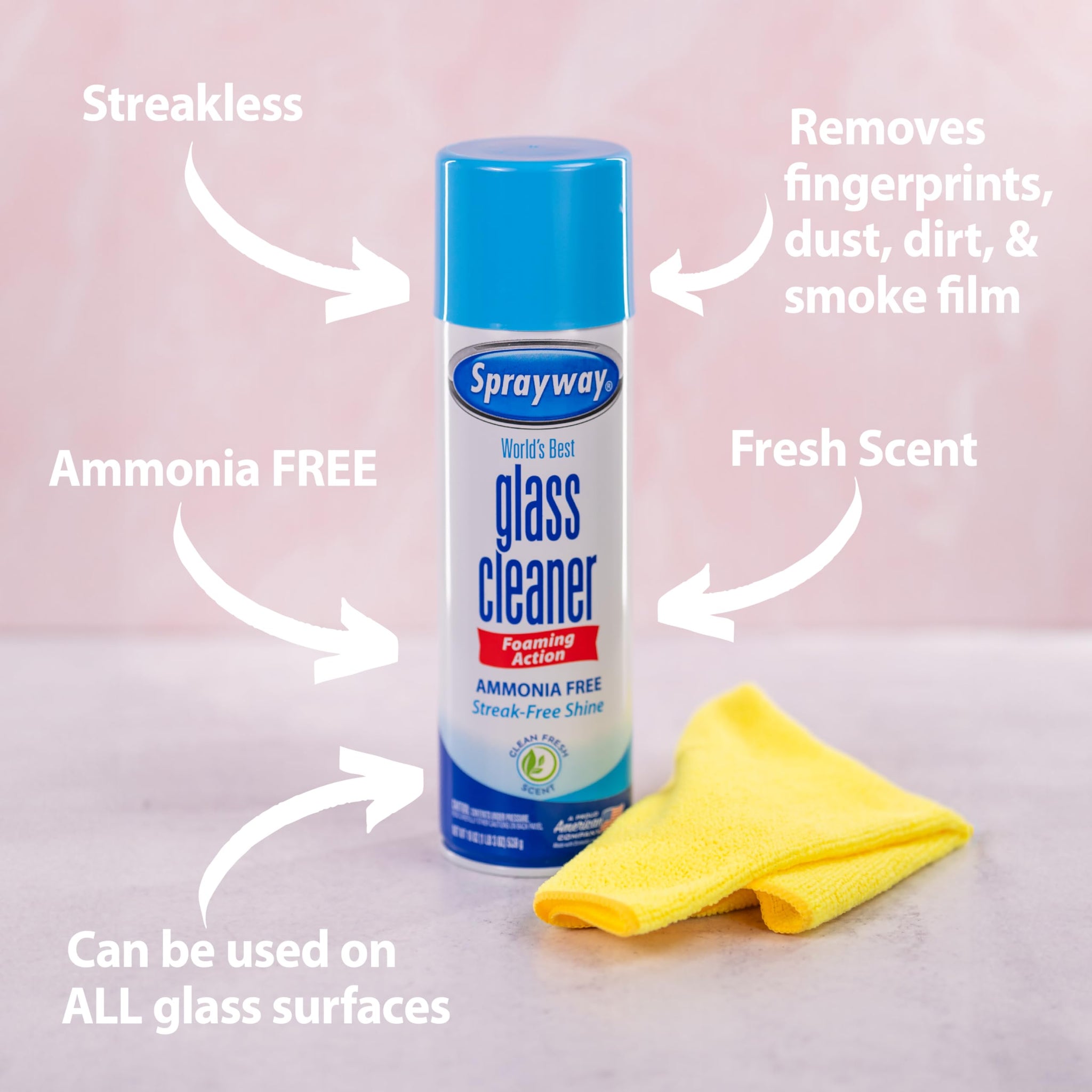 Sprayway Glass Cleaner Foaming Aerosol Spray, 19oz, Pack of 2 | Ammonia-Free, Streakless, Fast-Acting | Cleans & Polishes Glass Surfaces | Fresh