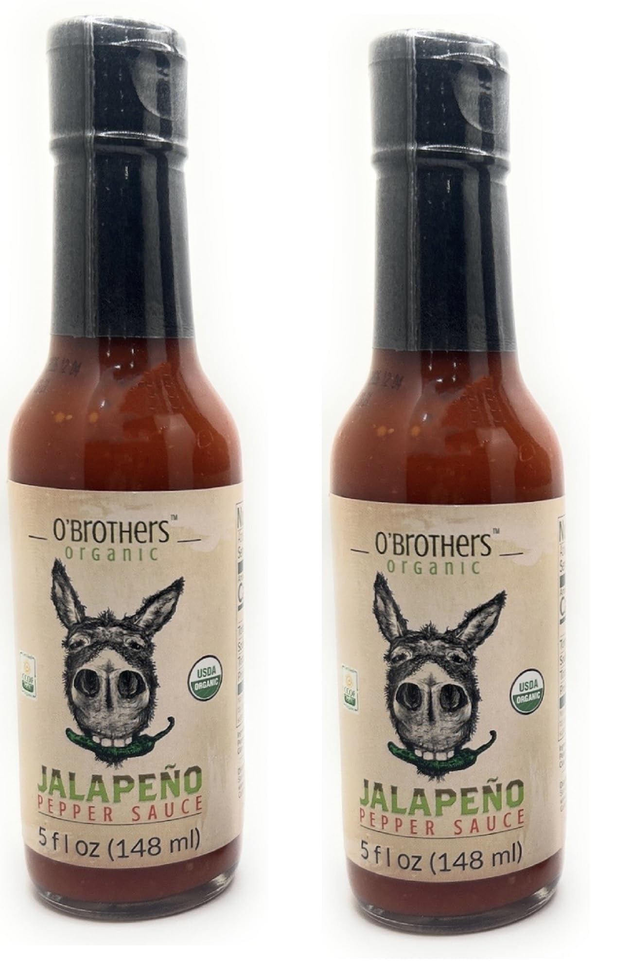 O'Brothers Organic Pepper Sauce 5oz - 2 bottles (Jalapeno)