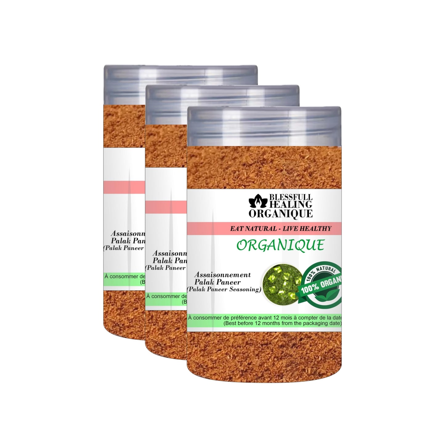 Blessfull Healing Organic Palak Paneer Masala 100 Gram (3.52 oz) Each (Pack Of 3) = 300 Grams, Vegan