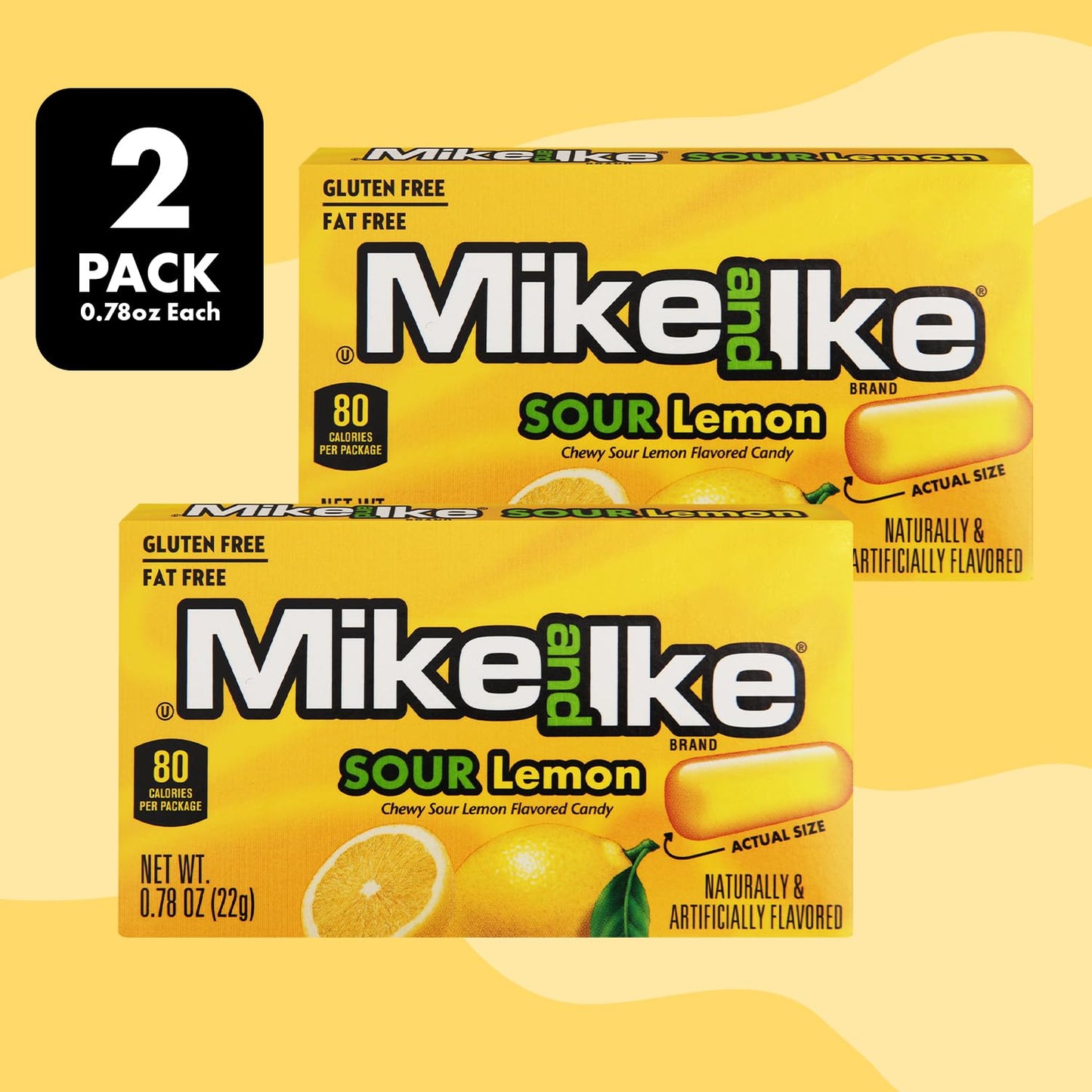 Mike and Ike Sour Lemon Candy, 2 Pack of Candy Boxes 0.78OZ Each, Ideal Mike and Ike Candy for Your Favorite Films, Perfect Candy for Sharing