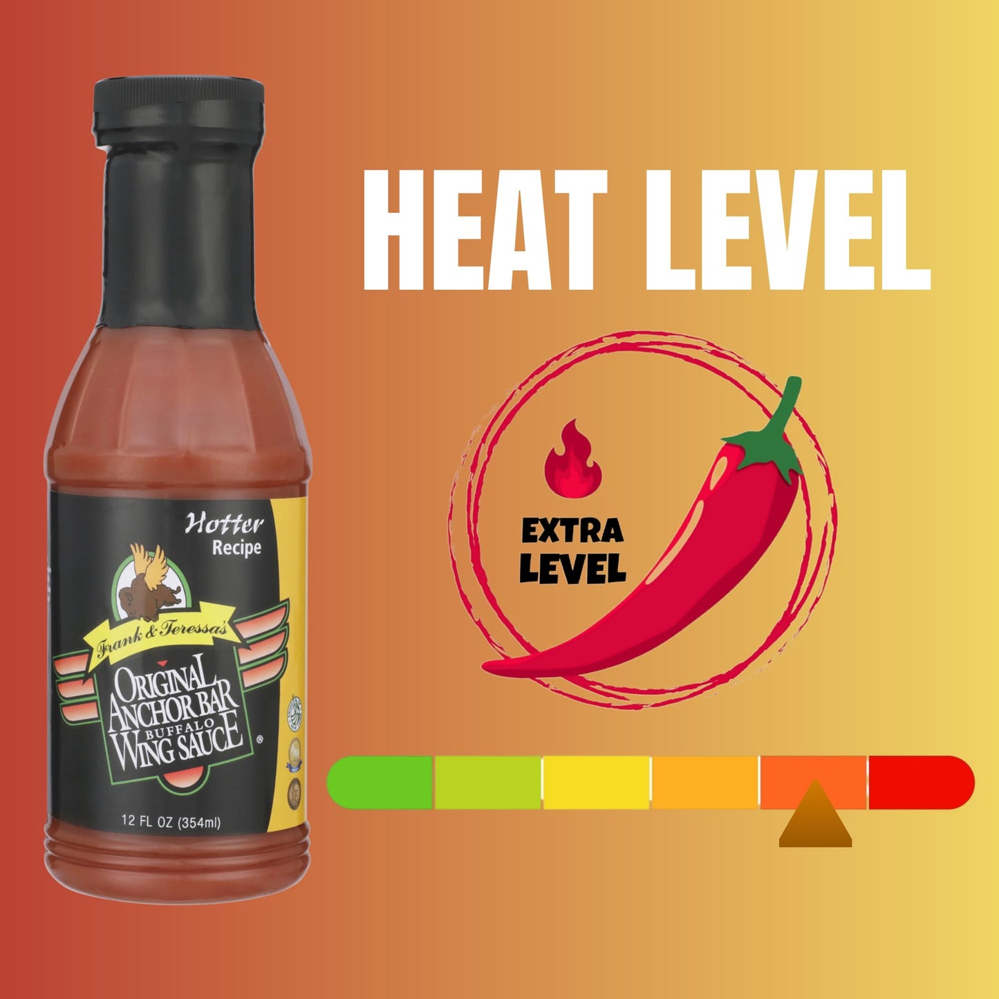 Anchor Bar Original Buffalo Wing Sauce, Hotter Recipe, 12 fl oz | Authentic Buffalo Wing Sauce | Classic Tangy & Spicy Condiment for Wings, Chicken