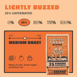 Control Freak Coffee Lightly Buzzed - 25% Caffeine Ground Coffee (12 Oz) | Low Caffeine Coffee with Smooth, Full Flavor for Jitter-Free Energy |