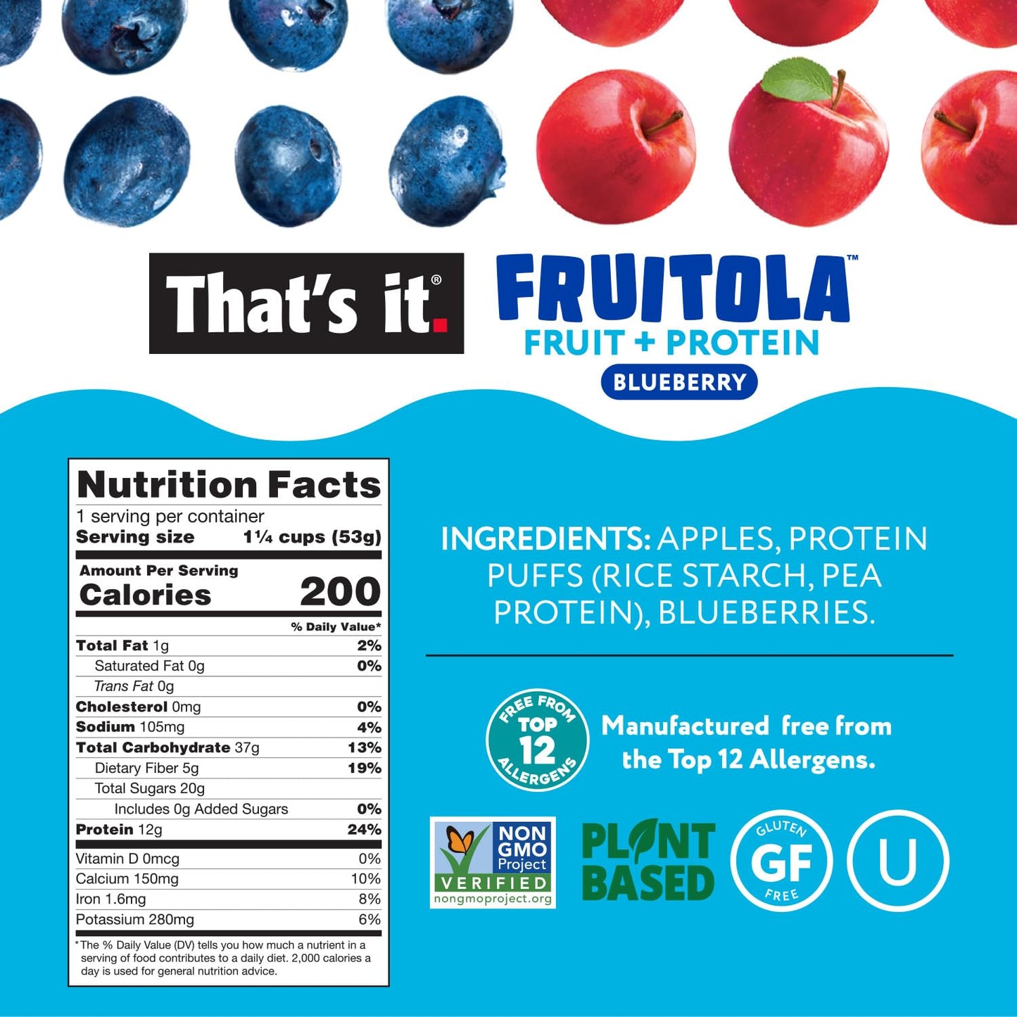 That’s it. Fruitola Fruit Granola - Blueberry, 12g Plant-Based Protein, 5g Fiber from Fruit, 100% Real Fruits, Only 4 Ingredients, Zero Added Sugar