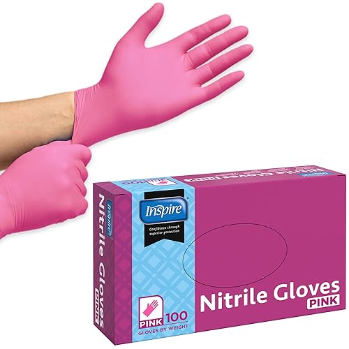 Inspire Pink Gloves Disposable Latex Free | Nitrile Pink Glove Nail Salon and Hair Dye | Esthetician Nitrile Disposable | Nitrile gloves Medium