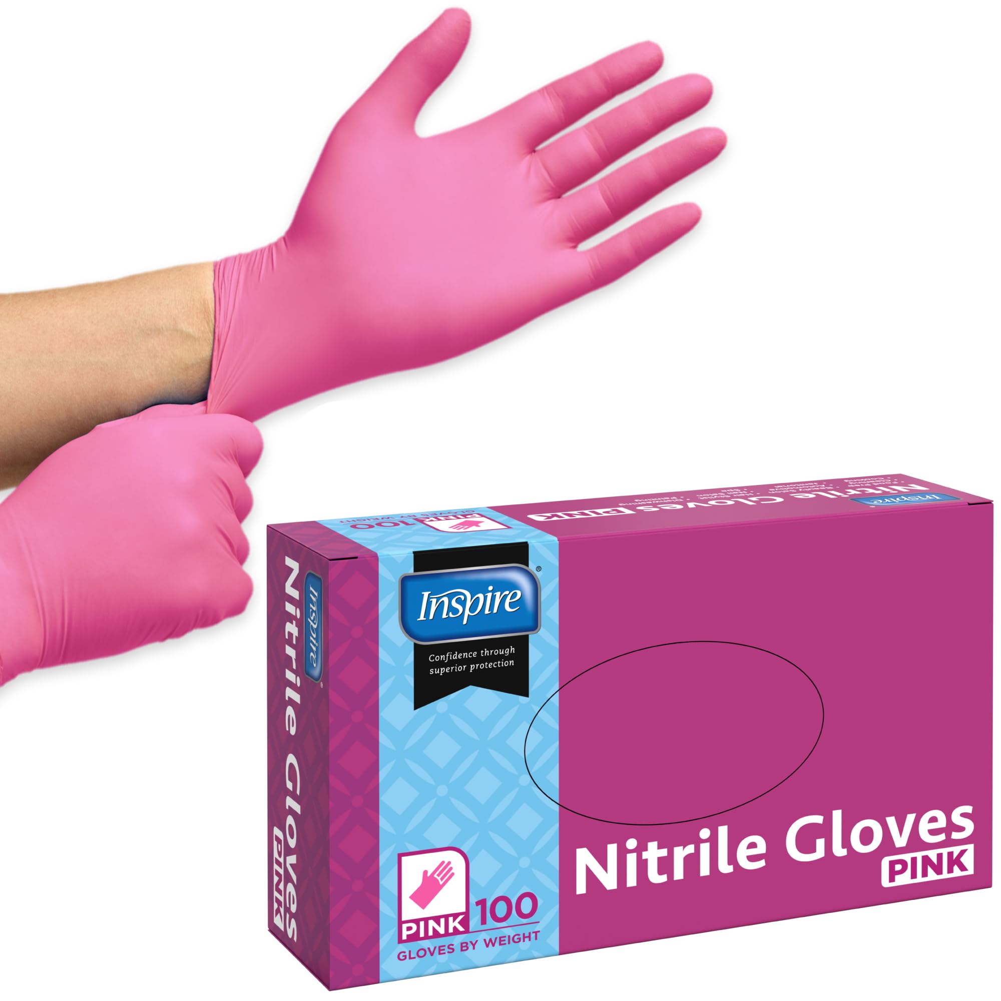 Inspire Pink Gloves Disposable Latex Free | Nitrile Pink Glove Nail Salon and Hair Dye | Esthetician Nitrile Disposable | Nitrile gloves Medium