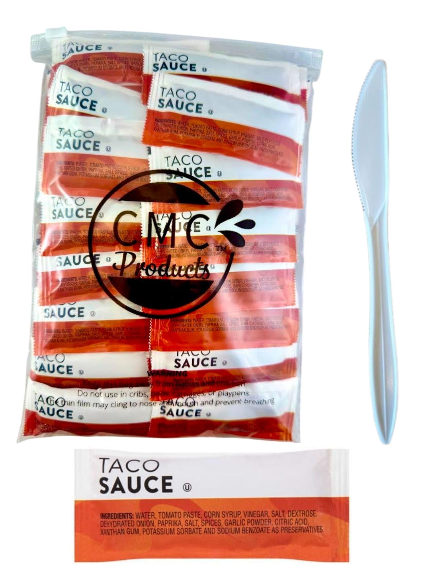 Flavorsmith Taco Sauce Packets - 50 Count (9g Each) with Spreader in Resealable Slide Seal Bag - Packaged by CMC Products