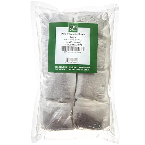 Pau D'arco Herbal Tea, by Herb Co, All-Natural Ipe Roxo Bark, Caffeine Free, Kosher, Approximately 50 Unbleached Bags, 1/4 lb