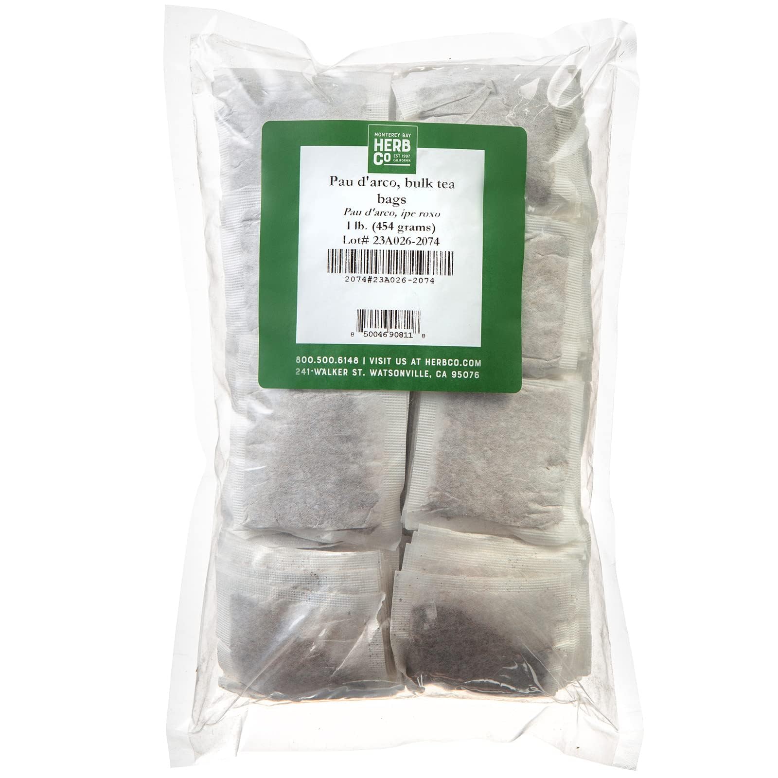 Pau D'arco Herbal Tea, by Herb Co, All-Natural Ipe Roxo Bark, Caffeine Free, Kosher, Approximately 50 Unbleached Bags, 1/4 lb