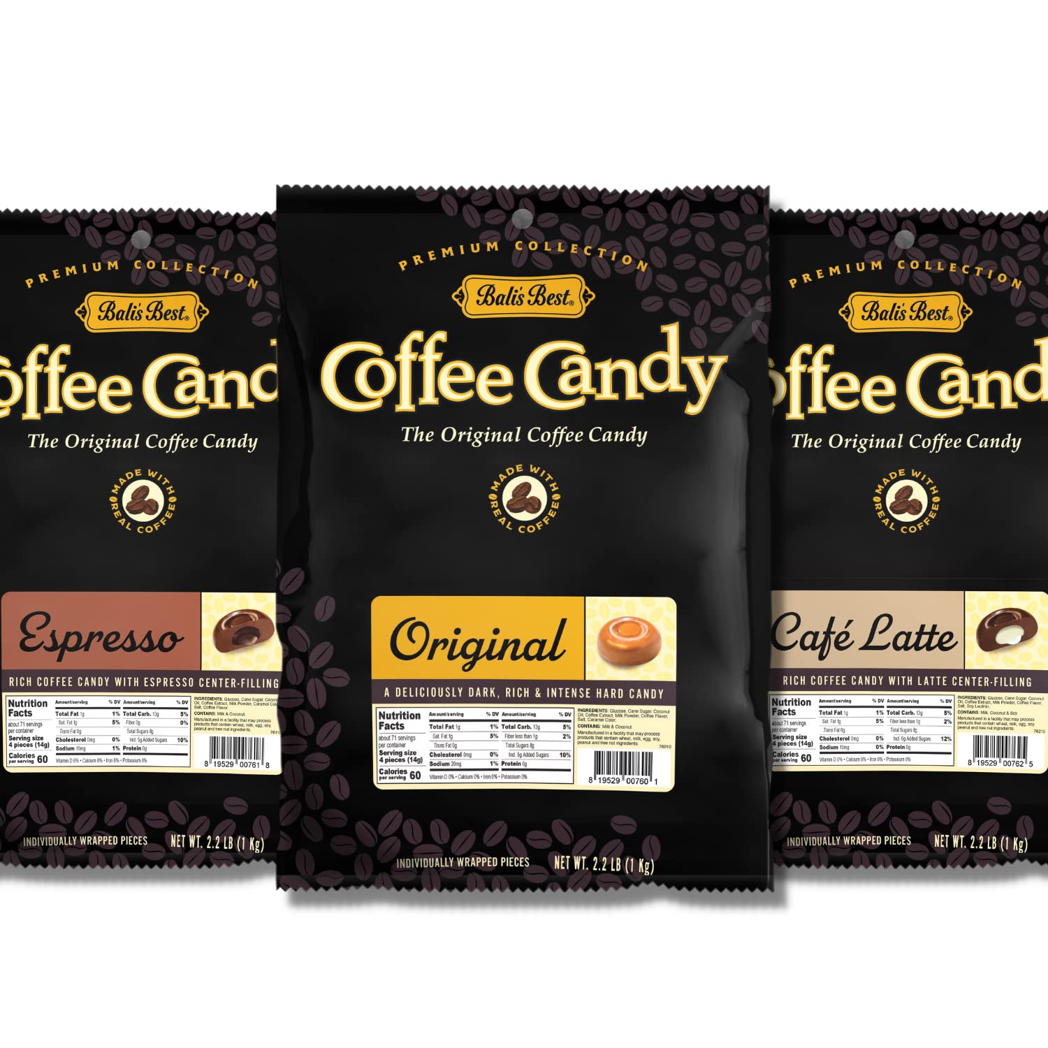 Bali's Best Café Latte Candy, 2.2 Pound Bag, Individually Wrapped Hard Candy with Latte Filled Center, Made with Real Sumatran Coffee, Halal