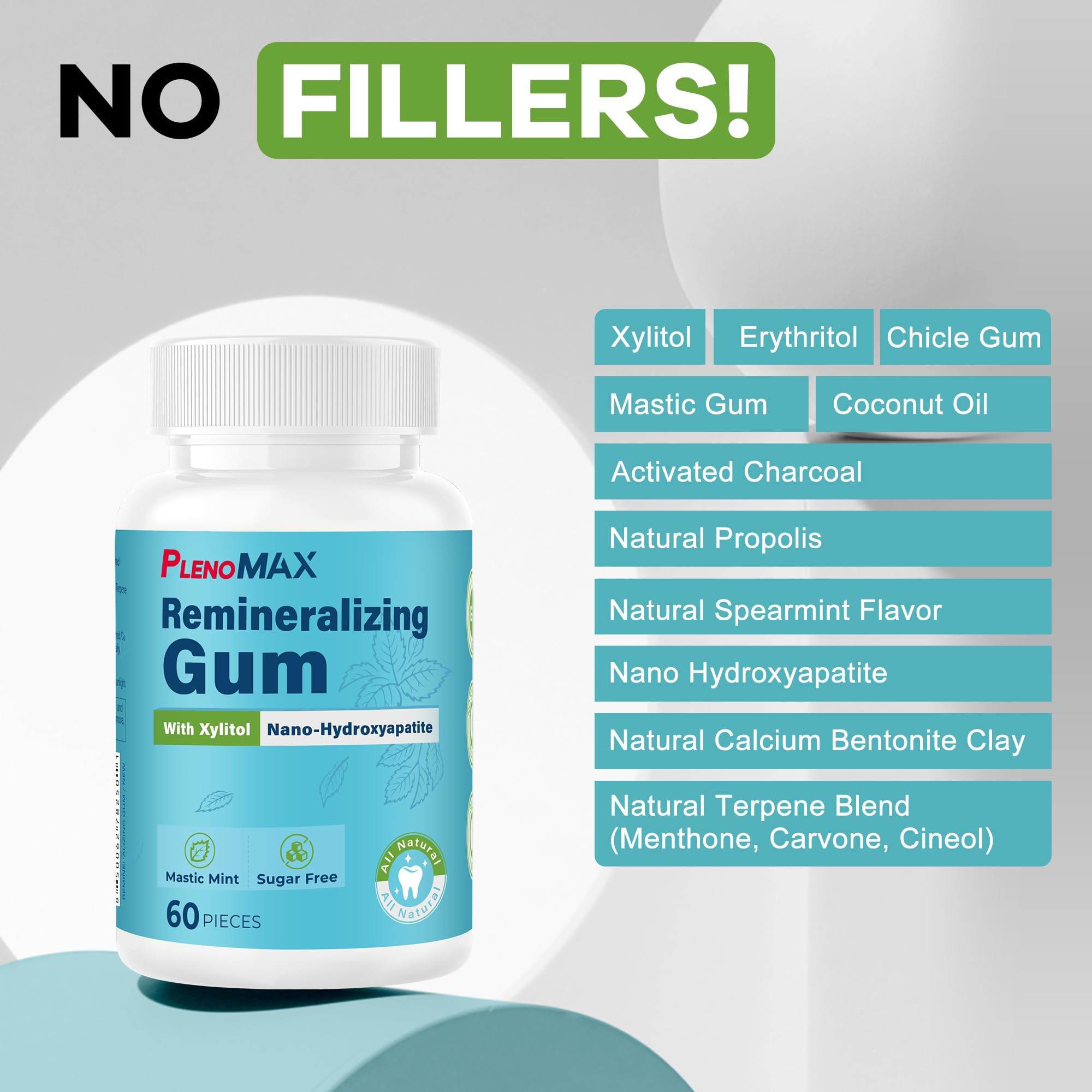 Remineralizing Chewing Gum - Nano Hydroxyapatite Gum with Xylitol for Oral Care, Teeth Remineralization & Fresh Breath | Sugar-Free, Mint Flavor