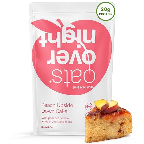 Oats Overnight - Peach Upside Down Cake - 20g Protein, High Fiber Breakfast Shake - Gluten Free, Non GMO Oatmeal (2.7 oz per Meal) (8 Pack)