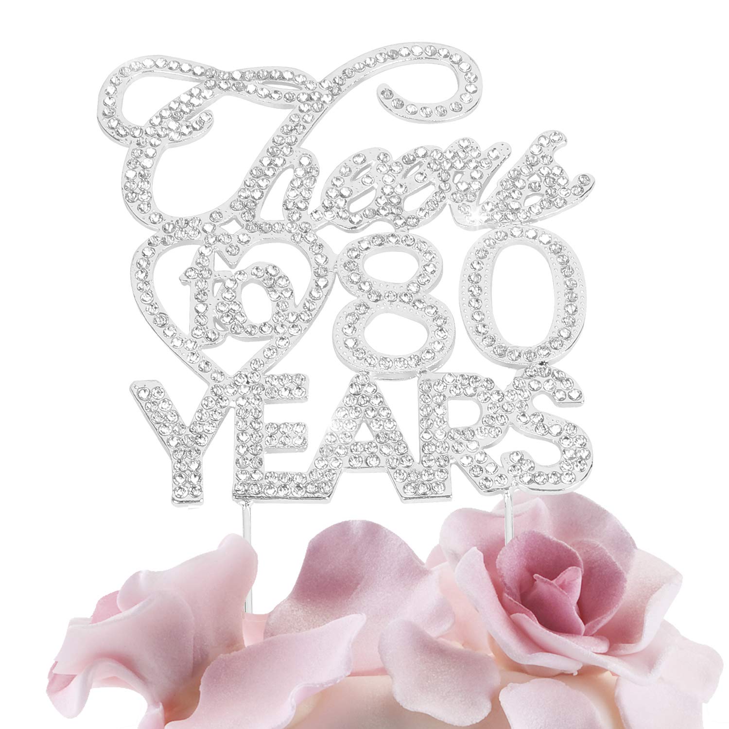 Bling Crystal Cheers To 80 Years Cake Topper - Best Keepsake 80th Birthday Or Anniversary Decor Party Decorations Silver