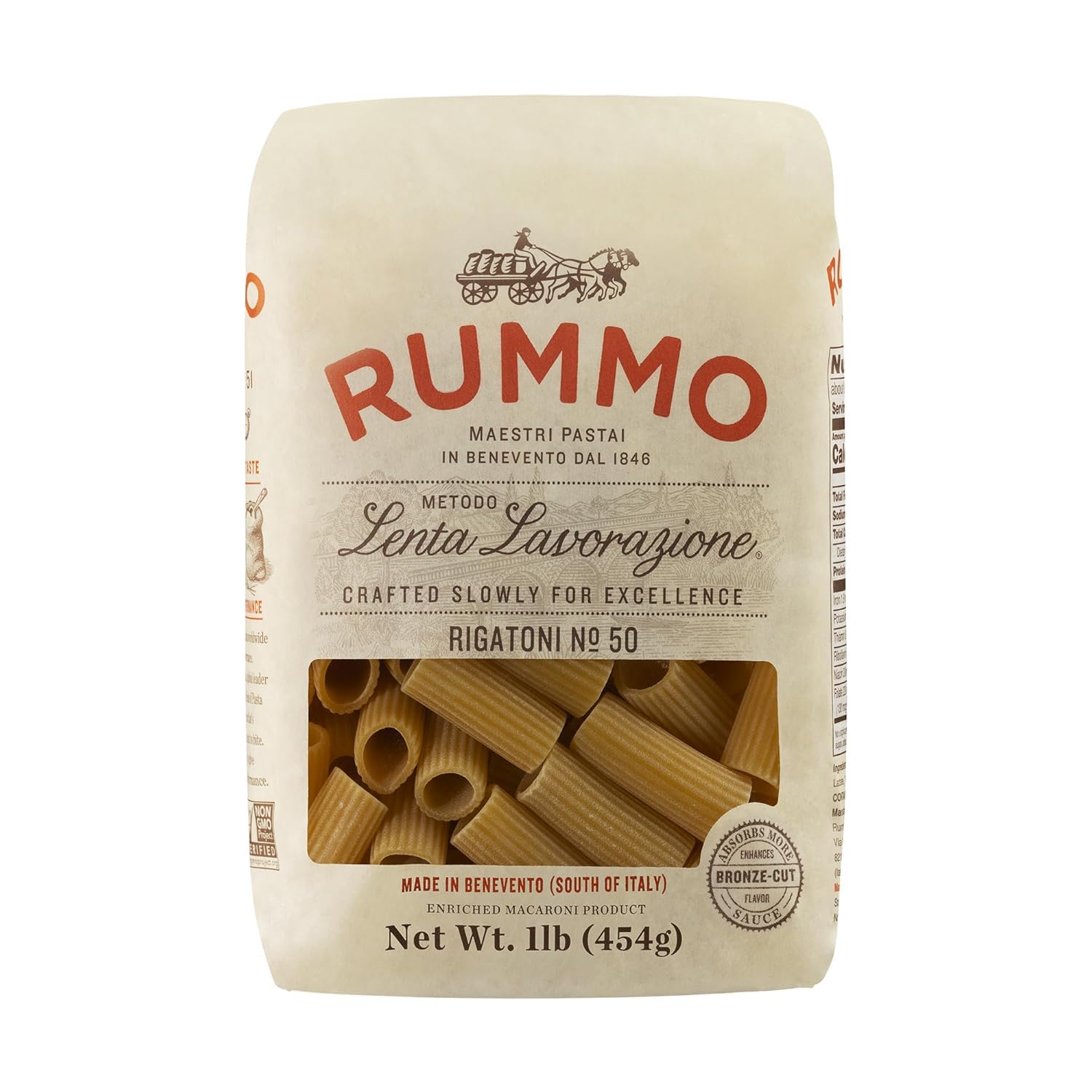 Rummo Rigatoni Pasta N.50 - Rigatoni Pasta Noodles, Italian Tube Pasta, Bronze Cut Pasta, Dry Pasta, Durum Wheat Pasta - 16 Ounce (Pack of 14)