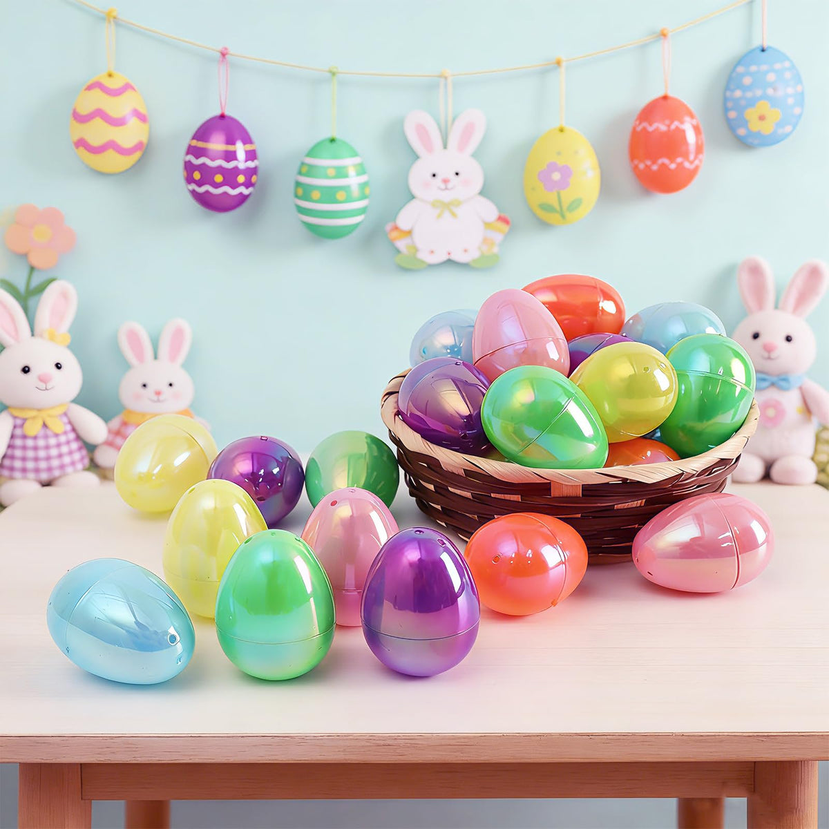 MGparty 36 Pcs 2.3" Fillable Easter Eggs Bulk, Iridescent Plastic Easter Eggs Empty for Easter Egg Hunt, Basket Stuffers, Party Favors, Classroom