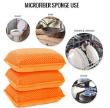 Miracle Microfiber Kitchen Sponge by Scrub-It - Non-Scratch Heavy Duty Dishwashing Cleaning sponges- Machine Washable- (Orange)