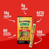 Tillamook Country Smoker 100% Grass Fed Beef Sticks, Zero Sugar, Original, 1.15 Ounce, 8 Pack, Non-GMO Clean Meat Snacks, 10g High Protein Per Stick