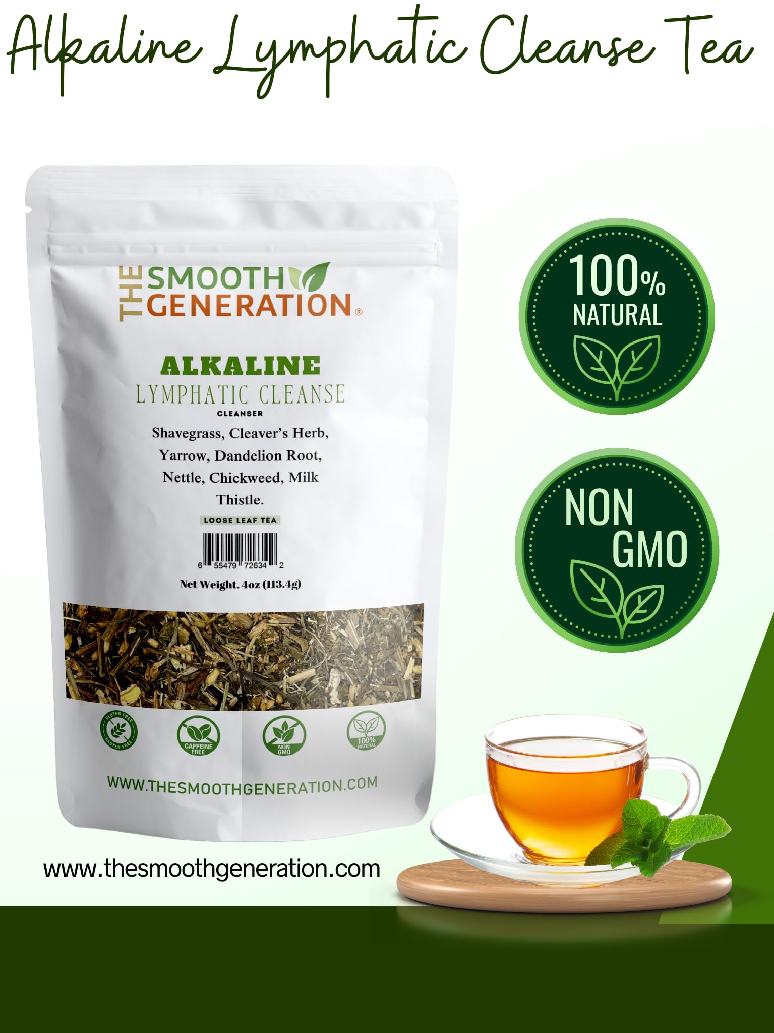 Alkaline Lymphatic Cleanse Tea, Herbal Blend for Detox and Drainage, 4 oz