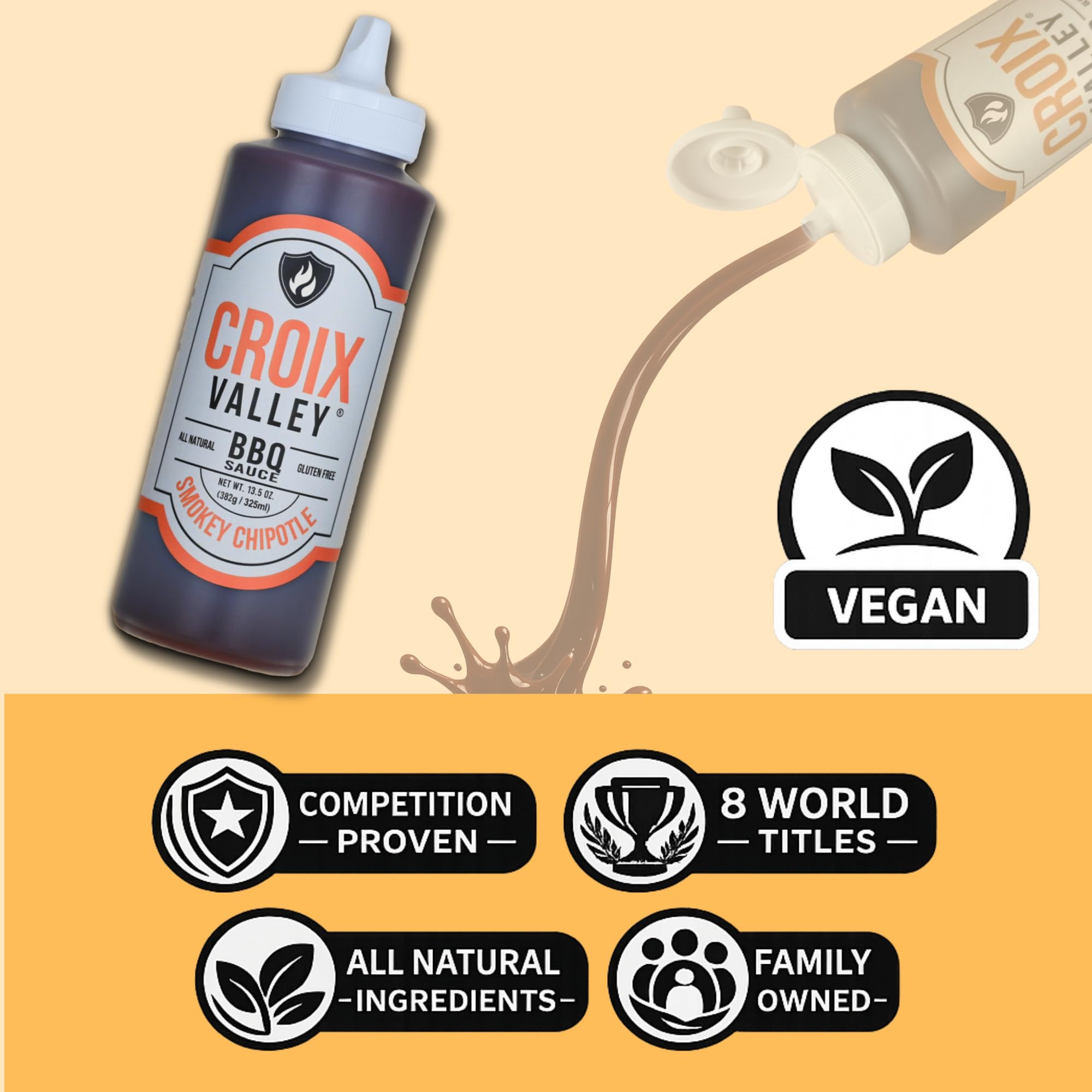 Croix Valley Smokey Chipotle BBQ Sauce - 3 Pack (11 oz Plastic Bottles) - Bold Smokey Chipotle Heat - Gluten-Free, No MSG, No High Fructose Corn Syrup