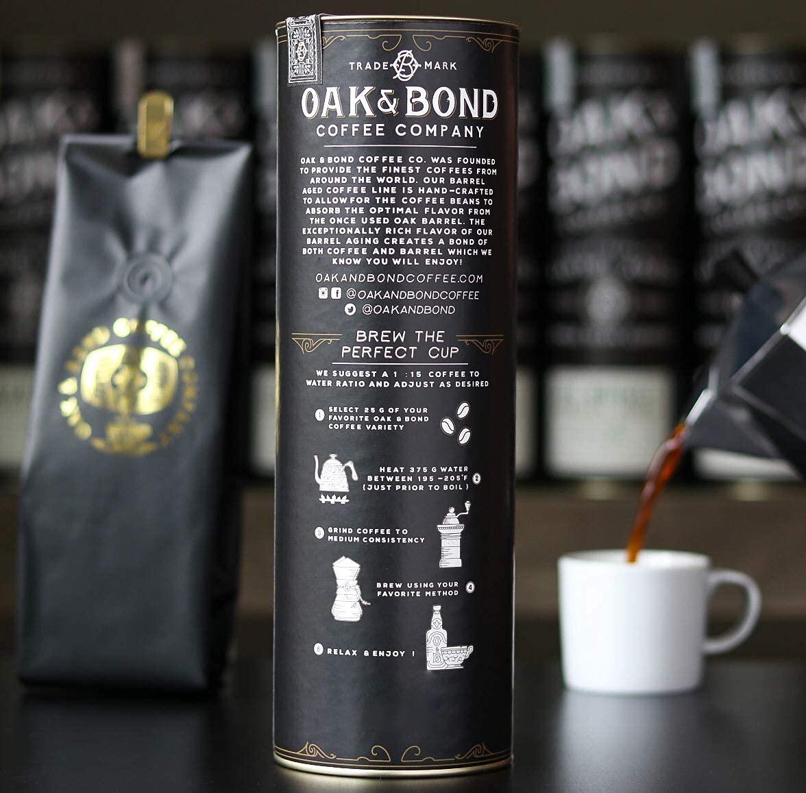 Espresso Bourbon Barrel Aged Coffee, Colombia & Brazil Blend, Whole Bean Arabica, Dark Roast w/Chocolate, Black Cherry, Toffee, Rich Kentucky Bourbon