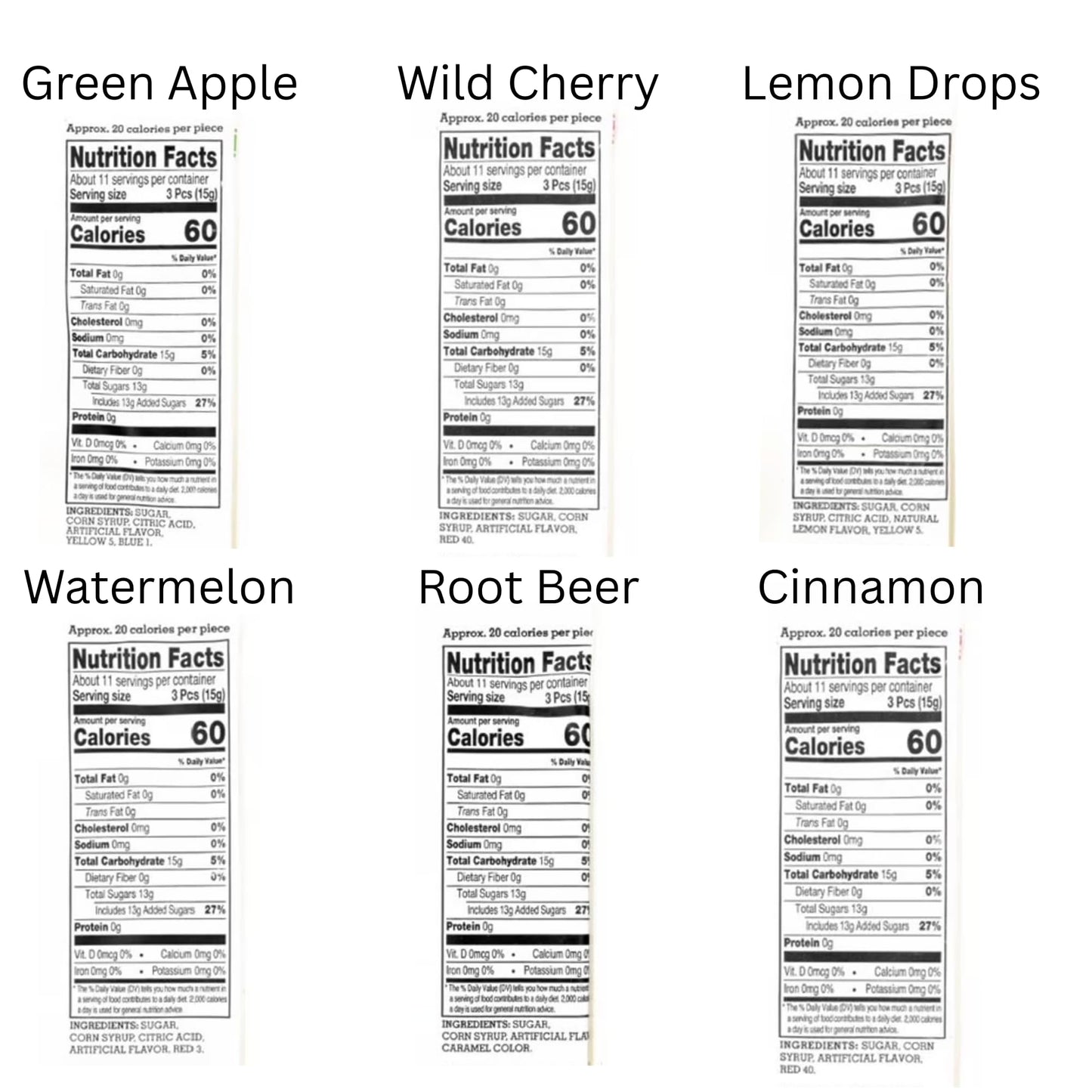 Claeys Old Fashioned Hard Candy - Variety 6 Pack - Green Apple, Wild Cherry, Lemon Drops, Watermelon, Root Beer and Cinnamon - Since 1919